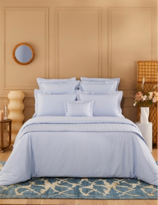 Yves Delorme Triomphe Celeste Double Cotton Flat Sheet In Celeste