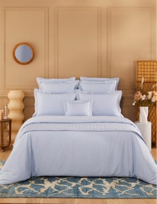 Yves Delorme Triomphe Celeste Cotton-sateen Bedcover In Celeste