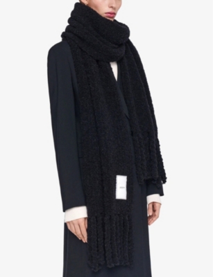 Joseph Womens Fringed Knitted Scarf Black In Black