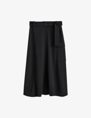 Pernette Belted-Waist Woven Midi Skirt