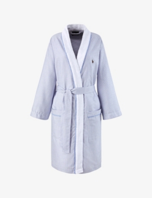 RALPH LAUREN HOME: Oxford Logo-Embroidered Striped Cotton Bathrobe
