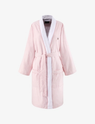 RALPH LAUREN HOME: Oxford Logo-Embroidered Striped Cotton Bathrobe