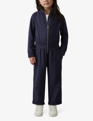 REISS NAVY NALA HIGH-COLLAR JERSEY JUMPSUIT 