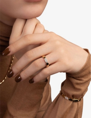 Apm Monaco Womens Dainty 18ct Yellow Gold-plated Alloy And Cubic Zirconia Ring In Yellow Gold