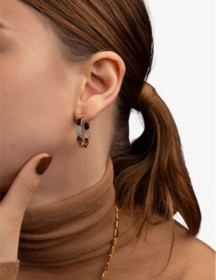 Apm Monaco Womens Dainty 18ct Yellow Gold-plated Alloy And Cubic Zirconia Hoop Earrings In Yellow Gold