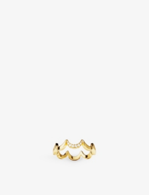 APM MONACO: Wavy 18ct Yellow Gold-Plated Alloy and Cubic Zirconia ring