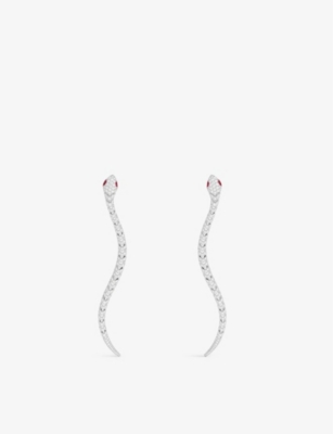 Apm Monaco Womens Pavé Kaa Sterling-silver And Cubic Zirconia Drop Earrings In Silver