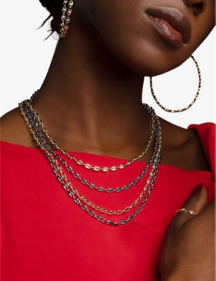 Apm Monaco Womens Gold Alloy Hiver 18ct Yellow Gold-plated Metal And Cubic Zirconia Chain Necklace In Gold Alloy