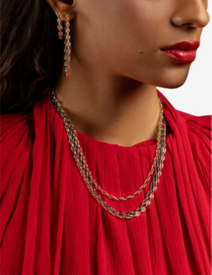 Apm Monaco Womens Gold Alloy Pavé Chain 18ct Yellow Gold-plated Alloy And Cubic Zirconia Hoop Earrings In Gold Alloy
