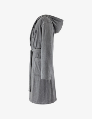 Hugo Boss Gris Brand-embroidered Tie-waist Cotton-blend Robe In Gris