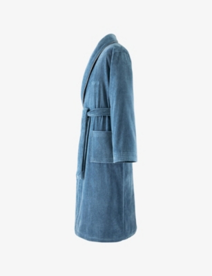 Hugo Boss Denim Brand-embroidered Tie-waist Cotton Robe Xl In Denim