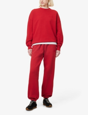 Shop Anine Bing Womens Red Karter Brand-embroidery Straight-leg High-rise Cotton-blend Jogging Bottoms
