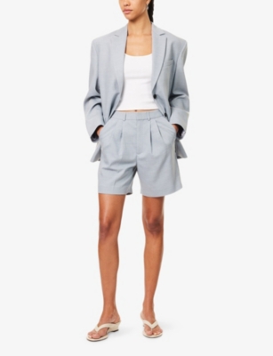 ANINE BING WOMENS BLUE CARRIE TAILORED PLEATED WOVEN SHORTS 