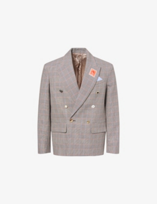 CHARLES JEFFREY LOVERBOY: Edinburgh Checked Double-Breasted Cotton Blazer