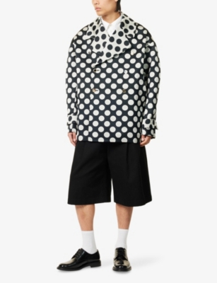 CHARLES JEFFREY LOVERBOY: Dot-Pattern Oversized Woven Peacoat