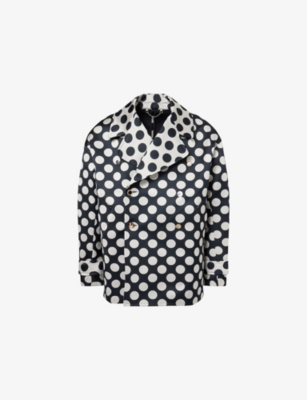 CHARLES JEFFREY LOVERBOY: Dot-Pattern Oversized Woven Peacoat