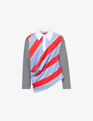 CHARLES JEFFREY LOVERBOY: Topsy Turvy Striped Oversized Cotton Polo Shirt