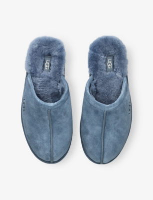 Ugg Mens Scuff Branded Suede And Shearling Slippers Bl In Blue