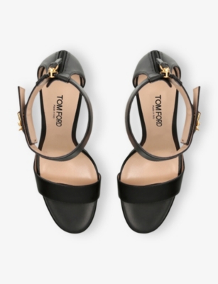 Tom Ford Lock Hardware Leather Open Toe Sandals In Black