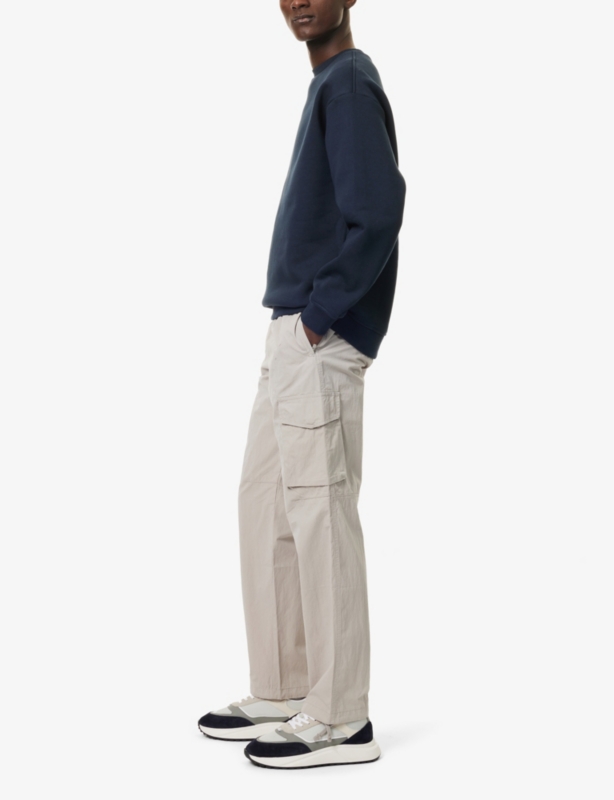 Drawstring-Waist Straight-Leg Relaxed-Fit Cotton-Blend Cargo Trousers
