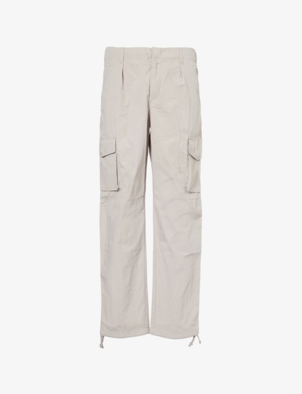 Drawstring-Waist Straight-Leg Relaxed-Fit Cotton-Blend Cargo Trousers