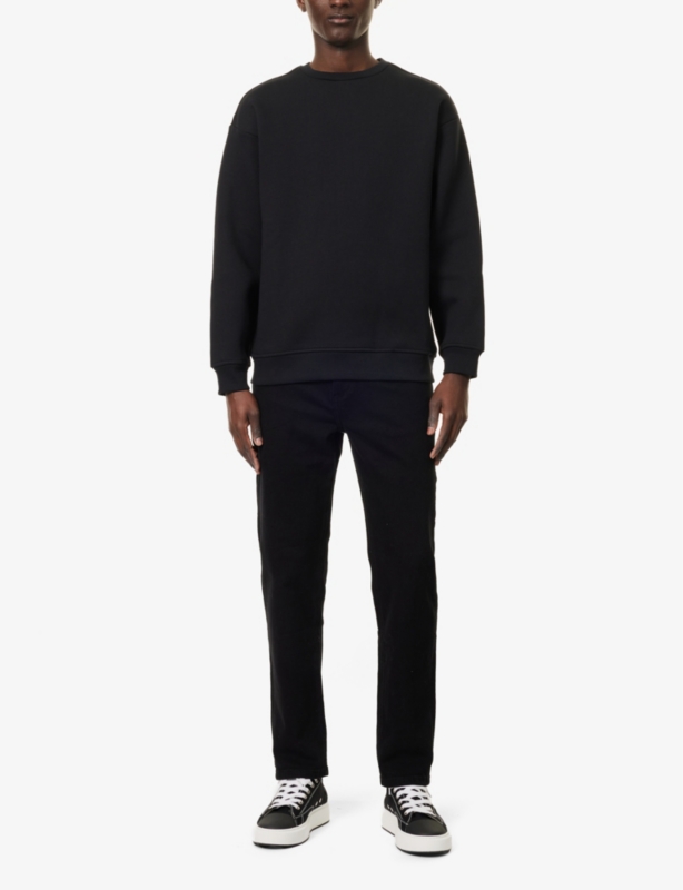 Brand-Patch Straight-Leg Relaxed-Fit Stretch-Denim Jeans