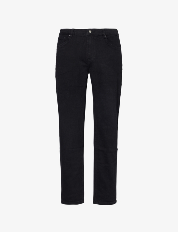Brand-Patch Straight-Leg Relaxed-Fit Stretch-Denim Jeans