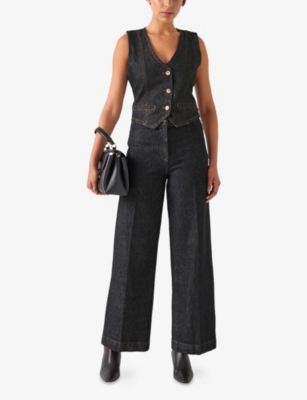 Lk Bennett Womens  Ami Wide-leg High-rise Denim Trousers In Bla-black