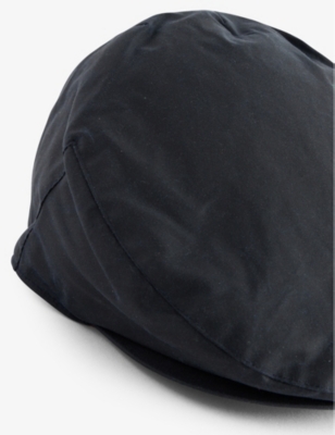 Barbour Mens  Press-stud Brim Waxed-cotton Flat Cap In Navy
