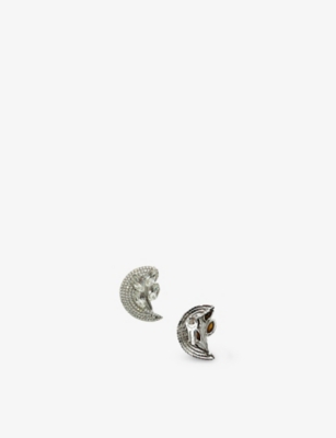 JENNIFER GIBSON JEWELLERY: Pre-loved Statement Crystal Crescent Silver-Toned Metal Clip-On Earrings