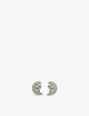 JENNIFER GIBSON JEWELLERY: Pre-loved Statement Crystal Crescent Silver-Toned Metal Clip-On Earrings