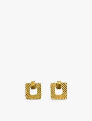 JENNIFER GIBSON JEWELLERY: Pre-Loved JGJ Textured Square Gold-Plated Metal Earrings