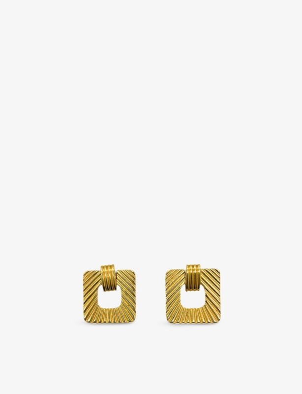 Pre-Loved JGJ Textured Square Gold-Plated Metal Earrings