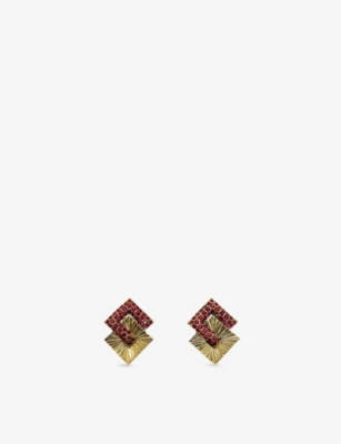 JENNIFER GIBSON JEWELLERY WOMENS JENNIFER GIBSON JEWELLERY PRE-LOVED JGJ INTERLOCKING SQUARE GOLD-PLATED METAL EARRINGS