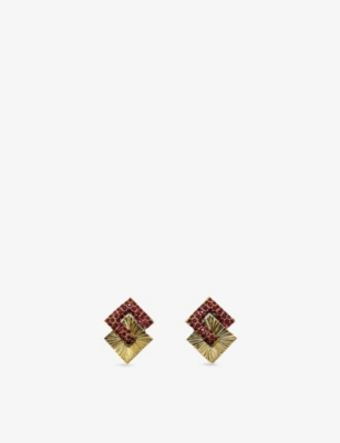 JENNIFER GIBSON JEWELLERY: Pre-Loved JGJ Interlocking Square Gold-Plated Metal Earrings