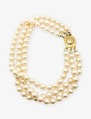 JENNIFER GIBSON JEWELLERY: Pre-Loved JGJ Triple Pearl Gold-Plated Metal Bracelet