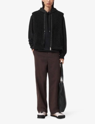Allsaints Mens Jet Black Otis Ribbed-collar Sherpa Gilet Xl In Black