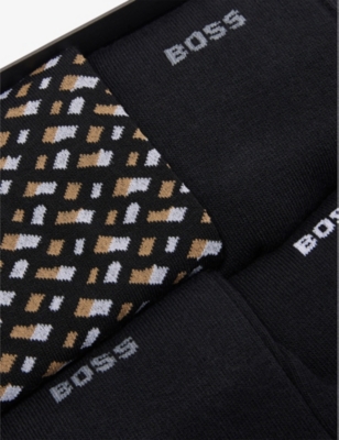 BOSS: Crew-length intarsia-branding pack of four cotton-blend socks