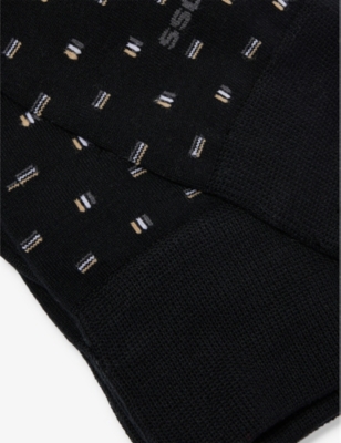 Shop Hugo Boss Mens Black Crew-length Ribbed-cuffs Pack Of Two Cotton-blend Socks