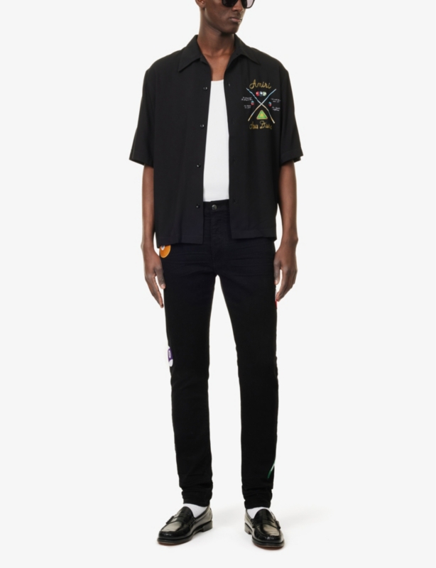 Pool-Ball Embroidered-Appliqué Skinny Stretch-Denim Jeans