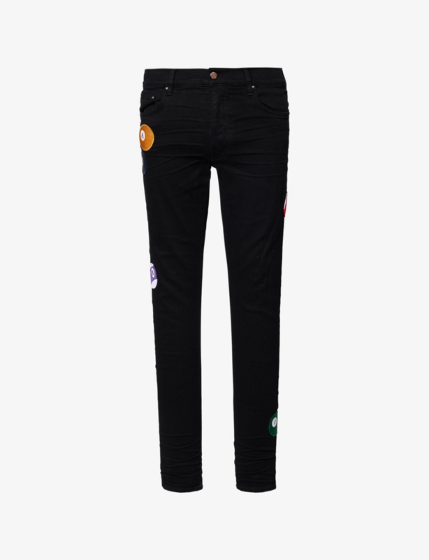 Pool-Ball Embroidered-Appliqué Skinny Stretch-Denim Jeans