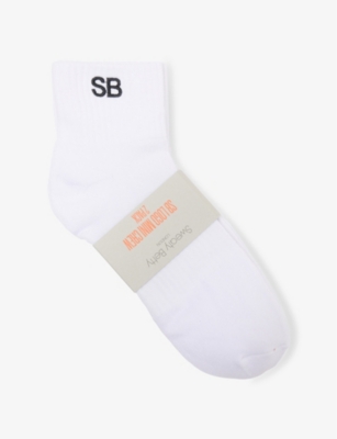 SWEATY BETTY: Embroidered-logo mini-crew pack of two cotton-blend socks