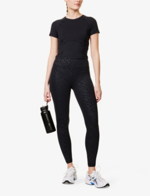 SWEATY BETTY: All Day Printed Tapered-Leg Mid-Rise Stretch-Woven Leggings