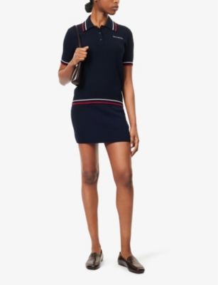 SPORTY & RICH: Serif Cable Knitted Polo Shirt