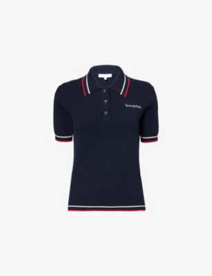 SPORTY & RICH: Serif Cable Knitted Polo Shirt