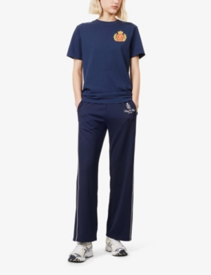 Sporty And Rich Womens Vendome Brand-embroidery Straight-leg Mid-rise Woven-blend Jogging Bottoms Navy In Navy