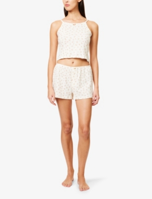 The Nap Co Womens Pointelle Floral-print Mid-rise Cotton-jersey Pyjama Shorts Rose In Rose