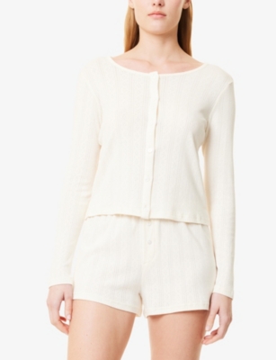 The Nap Co Womens Pointelle Open-work Cotton-knit Pyjama Set Buttermilk In Buttermilk