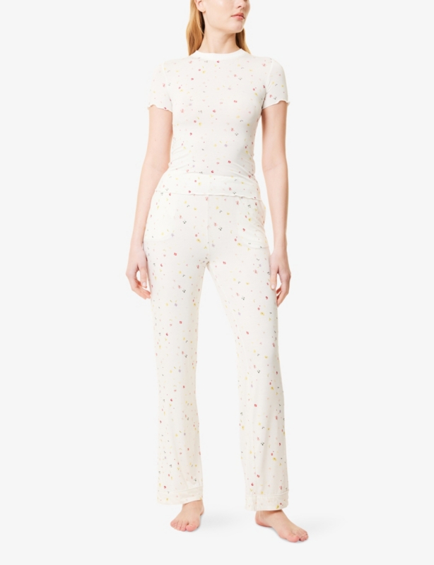 Ditsy Straight-Leg Stretch-Jersey Pyjama Bottoms