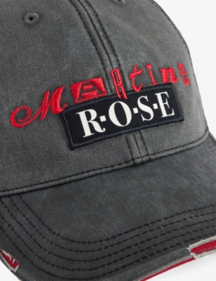 MARTINE ROSE GREY-RED ROLL BACK EMBROIDERED COTTON BASEBALL CAP 